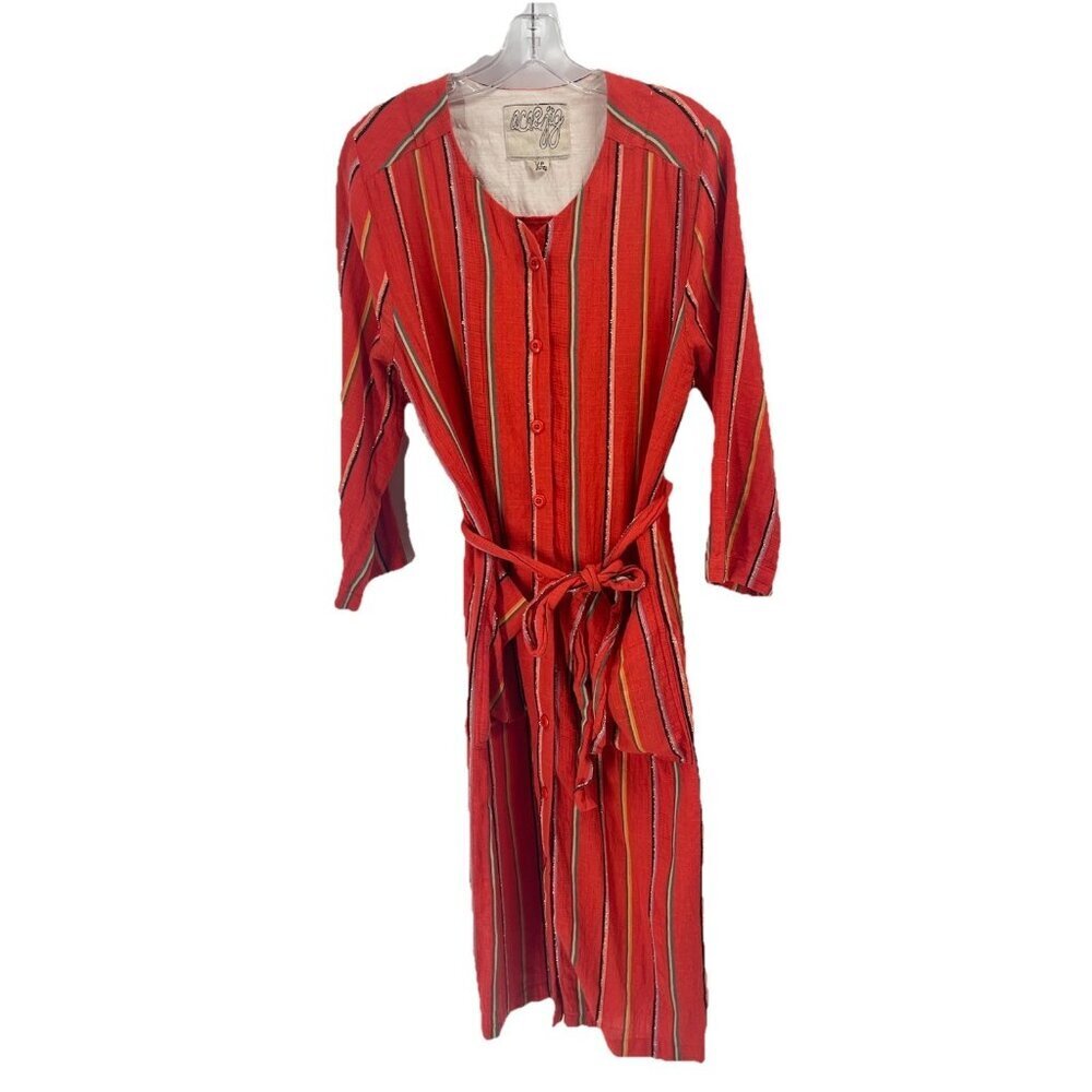 Ace and Jig Light Wieght Button Down Midi Dress Orange Stripe Sz Small